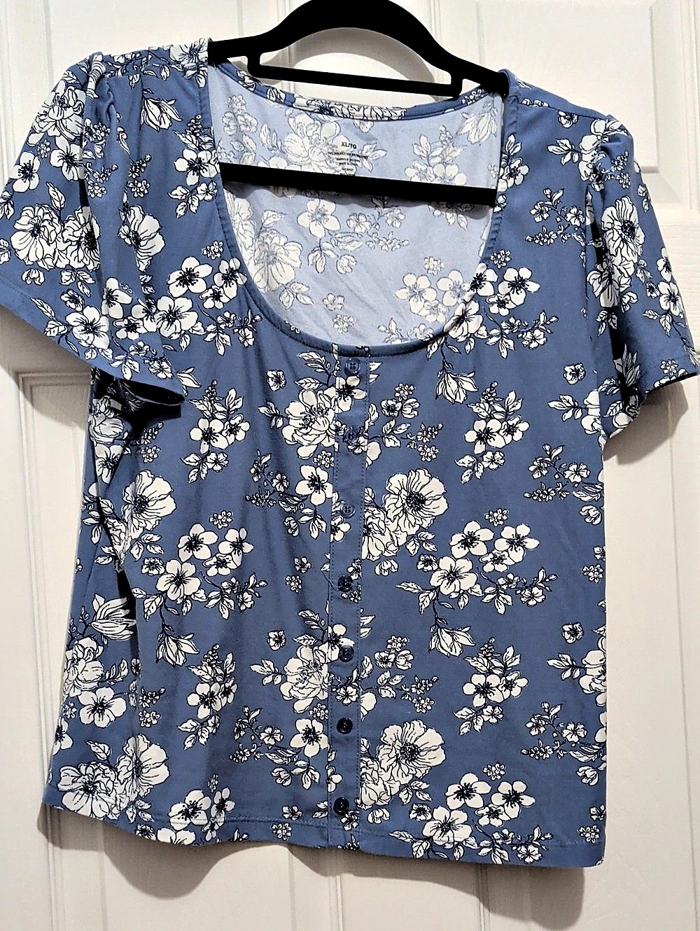 Faux Button Down Floral Blue & White